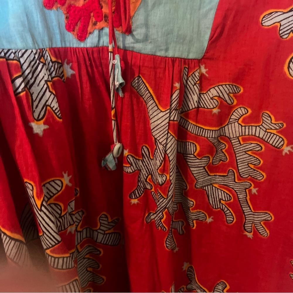 Antica Sanatoria Italian Blouse With Pom Poms , Fringe And Flared Sleeves - Picture 2 of 7